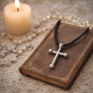 Bob Siemon Pewter Cross Pendant Necklace USA Christian Cord NWT